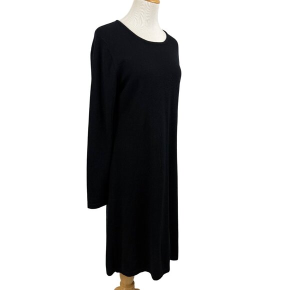 Garnet Hill Sweater Dress Women's Medium Long Sleeve Midi Knit Merino Wool Black - Picture 2 of 12